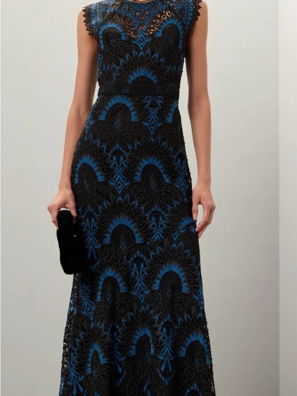 Shoshanna Raven Black & Blue Lace Maxi Dress - Elegant Summer wedding guest gown
